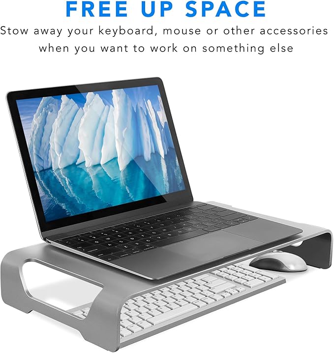 Mount-It! Aluminum Monitor Stand for iMac - Wide Unibody Monitor Riser - Metal Monitor Stand Desktop Organizer with Keyboard Storage - Universal Desktop Monitor Riser for PC, iMac, MacBook, Laptop-DeskLoop Office