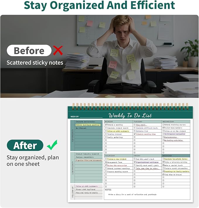 Weekly To Do List Notepad, 52 Undated Sheets (8.5"×11") Duplex-printed Weekly Planner Notepad For Work Home School Office Desk Accessories Supplies & Goal Setting Tasks - Green-DeskLoop Office