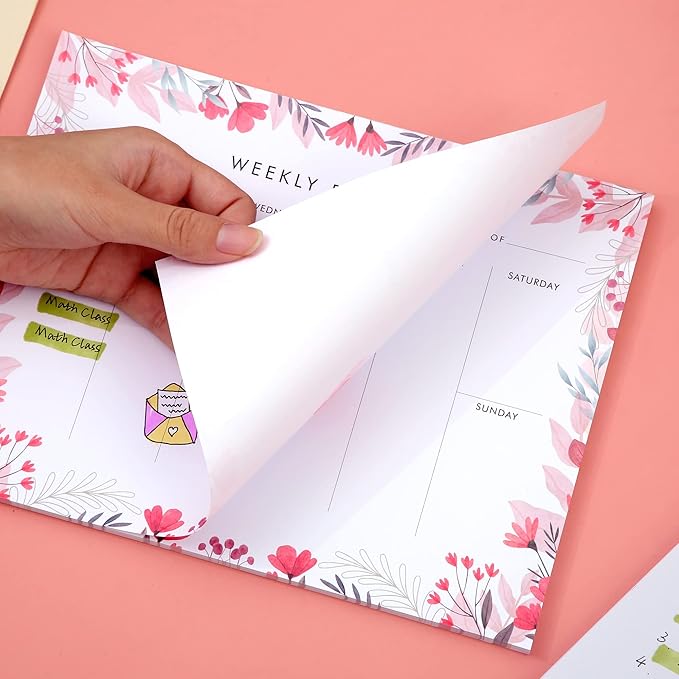 Weekly Planner Notepad Tear Off Set of 2 Weekly Calendar Pad 52 Undated To Do List Notepad Desk Planning Pads Productivity Tracker for Work School Home Goals Notes Schedule Ideas, Floral Pink-DeskLoop Office