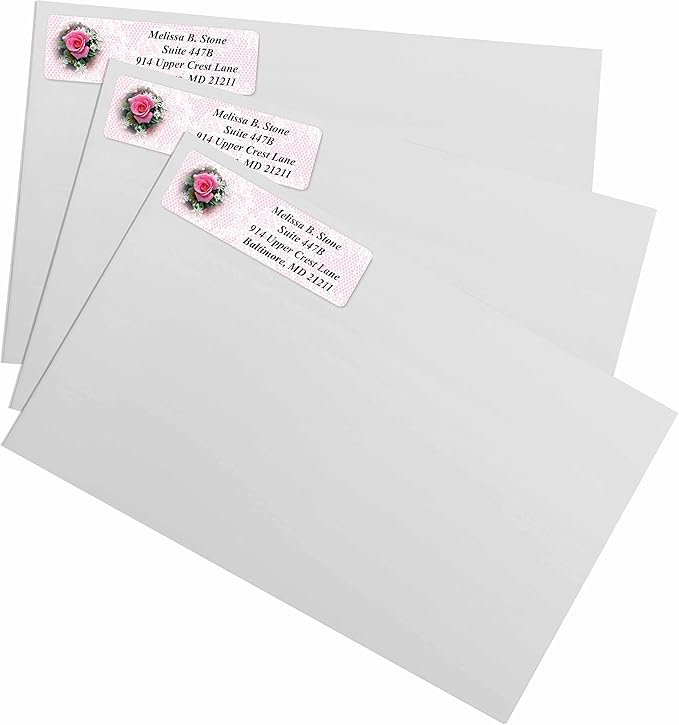 Romantic Rose Designer Rolled Address Labels with Elegant Plastic Dispenser-DeskLoop Office