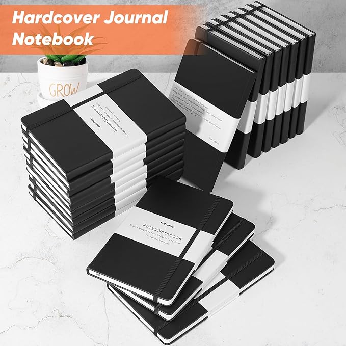 Huhuhero 10 Pack Lined Journal Notebook, 120Gsm College Ruled Thick Paper Journals for Writing, Hardcover Notebooks for Work School Business Note Taking Women Men, 5"×8.25" (10, Black)-DeskLoop Office