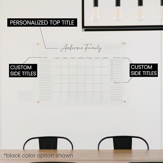 Personalized Clear Acrylic Calendar for Wall, Calendar Whiteboard for Wall, Dry Erase Wall Calendar, Wall Calendar Organizer System for Home (Cursive, Navy, 23"W x18.5"H)-DeskLoop Office