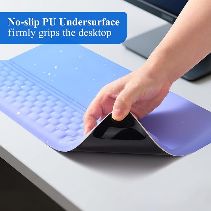 Ergonomic one-Piece Computer Keyboard Stand with Wrist Rest for Desktop Offers Two Support Angles. Silky Lycra Surface and Memory Foam Comfortable Hand Support (Purple Star)-DeskLoop Office