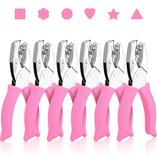 6-Pack Craft Hole Punchers Set - 1/4 Inch Hole Punch for Paper, Binder & Scrapbooking | Circle, Heart, Star, Triangle Shapes | Soft-Grip Handles, Auto Paper Chip Collector, Lightweight-DeskLoop Office