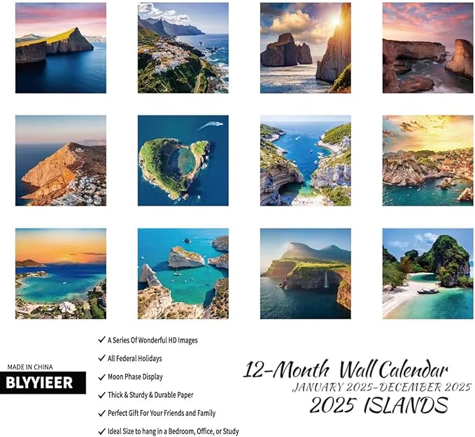 2025 Wall Calendar,Islands Monthly Wall Calendar, 12" x 24" Open,Family Planner Calendar,Home & Office Organizer,Hangable-DeskLoop Office