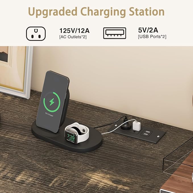 Farmhouse Tilt Out Trash Cabinet, Triple 13 Gallon Wooden Kitchen Trash Can Cabinet with Hideaway Drawer, Freestanding Garbage Recycling Cabinets, Pet Proof, Power Outlets, 59 Inch, White-DeskLoop Office