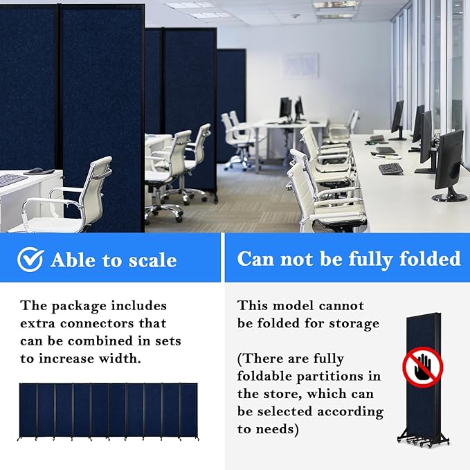 Upgrade Version Room Partition and Divider, Freestanding Rolling Dividers with Wheels,Office Privacy Screen Divider Wall,Classroom Felt Dividers,8'2"L* 6'7"H,4 Panel,Blue-DeskLoop Office