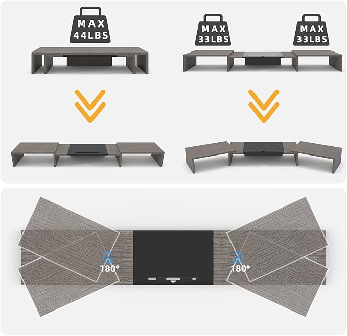 WESTREE Triple Dual Monitor Stand Riser, 56" Extra Long Monitor Stand for 1~2~3 Monitors, Monitor Stand with Length and Angle Adjustable, 3 Shelf Desktop Organizer Riser for Monitor Computer Laptop-DeskLoop Office
