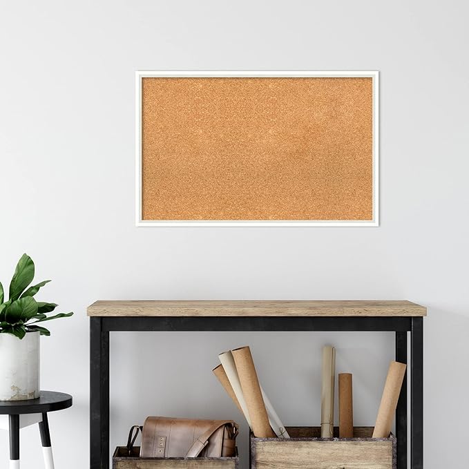 Amanti Art Natural Cork Board for Wall, 21x33 Vision Board with White Frame, Large Corkboard Office Decor for Home Organization, Modern Corkboard Pinboard to Display Items for Home Organization in-DeskLoop Office