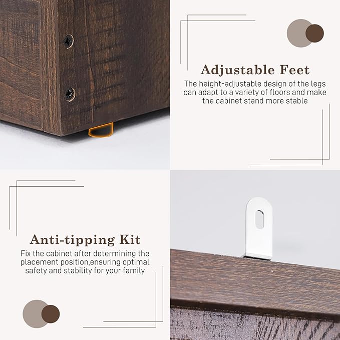 Farmhouse 4 Doors Armoire Wardrobe Closet w/Folding Sliding Barn Door and Lights, LED Armoire Closet w/Drawers for Bedroom, Freestanding Wooden Wardrobe Storage Closets w/Hanging Rod,Rustic Brown-DeskLoop Office