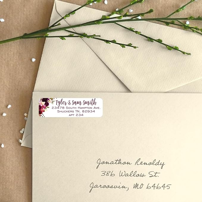 Fall Floral Rolled Address Labels / 250 Personalized Return Address Labels/Designer Address Stickers in Elegant Plastic Dispenser-DeskLoop Office