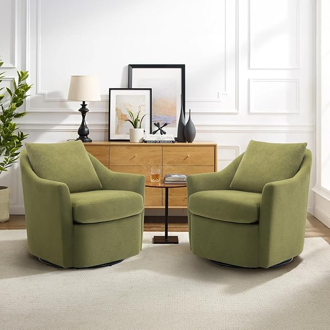 COLAMY Swivel Accent Chair, Living Room Chair Upholstered 360° Swivel Chair Modern Reading Armchair for Bedroom/Office/Nursery, Green-DeskLoop Office