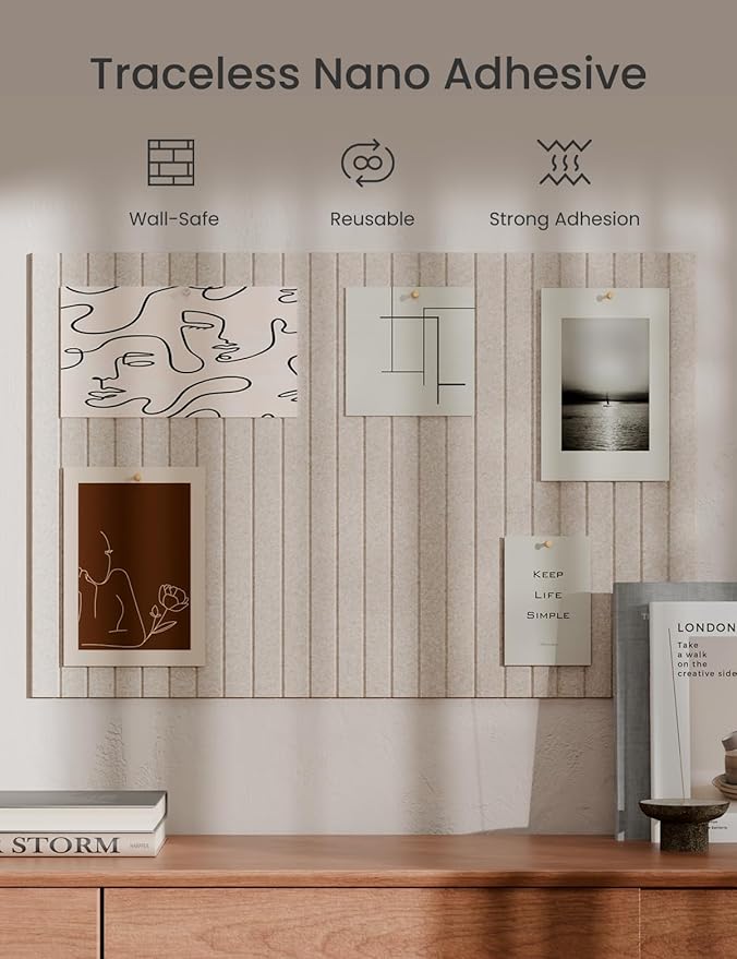 Bumusty Large Cork Board Alternative-36 x24 Felt Bulletin Board Tiles, with 30 Pushpins, 40 Adhesive Tabs, 6-Pack Slat Wall Paneling, Cork Boards for Office Push Pin Board Felt Board-Oatmeal-DeskLoop Office