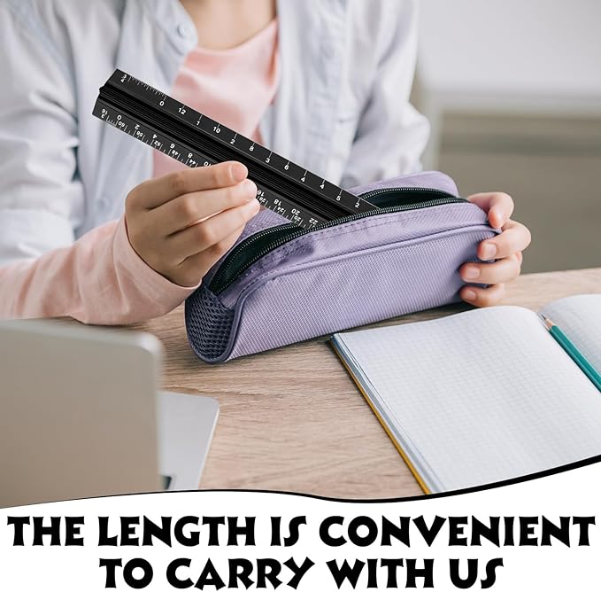 Fumete 12 Pack 6 Inch Architectural Engineering Scale Rulers Small Scale Ruler Pocket Size Scale Ruler Construction Rulers Imperial Measurements for Architects Engineering, Draftsman Drawing(Black)-DeskLoop Office