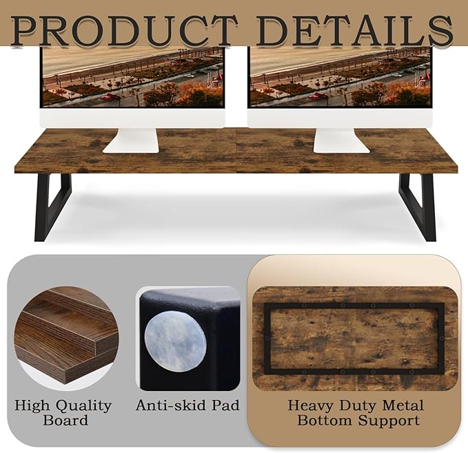 TEAMIX 31.5 inch Dual Monitor Riser for 2 Monitors, Long Monitor Stand Riser TV Stand Riser Monitor Stand for Desk Wood & Steel Desktop Riser Desk Organization Home Office-DeskLoop Office