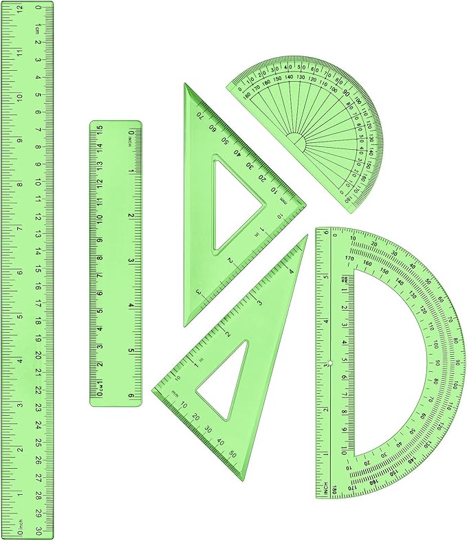 Tenare 1 Set Plastic Clear Math Set Includes Protractor Triangle Rulers 12 Inch 6 Inch Straight Geometry Math Transparent Ruler Measuring Tool for School Office Home Supplies (Green)-DeskLoop Office