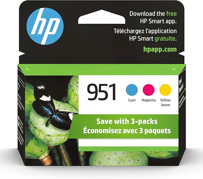 HP 951 Cyan, Magenta, Yellow Ink Cartridges (3 pack)| Works with HP OfficeJet 8600, HP OfficeJet Pro 251dw, 276dw, 8100, 8610, 8620, 8630 Series | Eligible for Instant Ink | CR314FN, Combo 3-Pack-DeskLoop Office