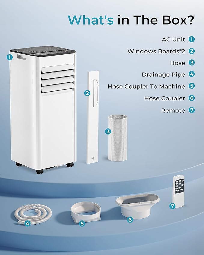 EUHOMY 10,000 BTU Portable Air Conditioners Up to 450 sq.ft, 3-1 Standing Smart Cooling AC with Remote, Dehumidifier, Fan, Air Conditioner Cools Room, 3 Modes, 24-hour timer, LED Display, Bedroom-DeskLoop Office