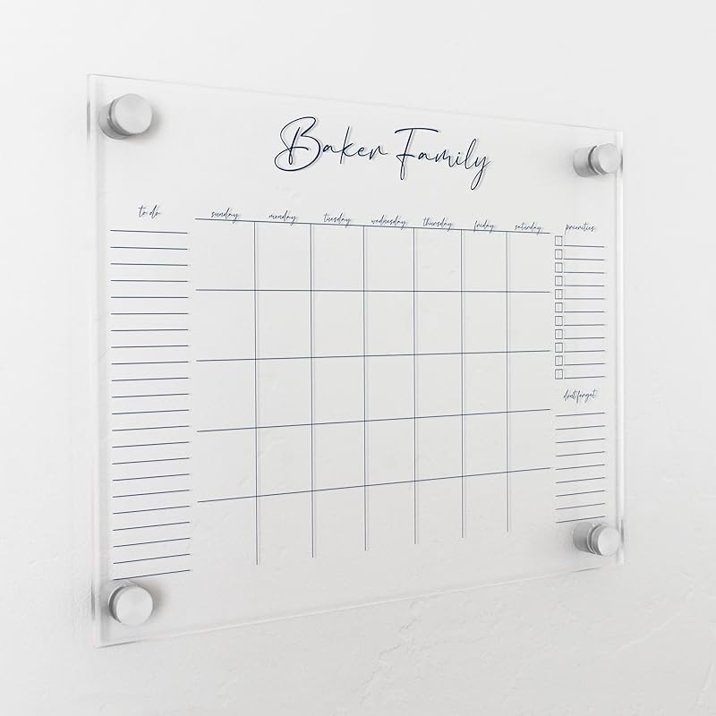 Personalized Clear Acrylic Calendar for Wall, Calendar Whiteboard for Wall, Dry Erase Wall Calendar, Wall Calendar Organizer System for Home (Cursive, Navy, 14"W x 11"H)-DeskLoop Office