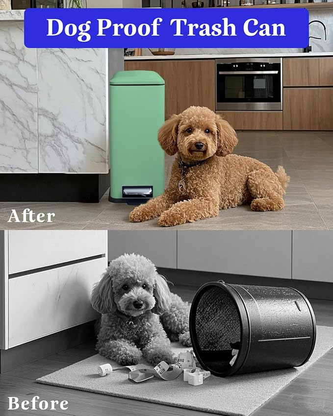 Rubbish Bin with Lid, 10 L, Stainless Steel Bathroom Waste Bin, Small Waste Bin, Pedal Bin, Stainless Steel for Bathroom, Bedroom and Office, Green-DeskLoop Office