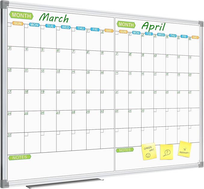 JILoffice Magnetic Dry Erase Calendar Whiteboard, 2 Month White Board Planner 48 X 36 Inch, Silver Aluminum Frame Wall Mounted Board for Office Home and School-DeskLoop Office