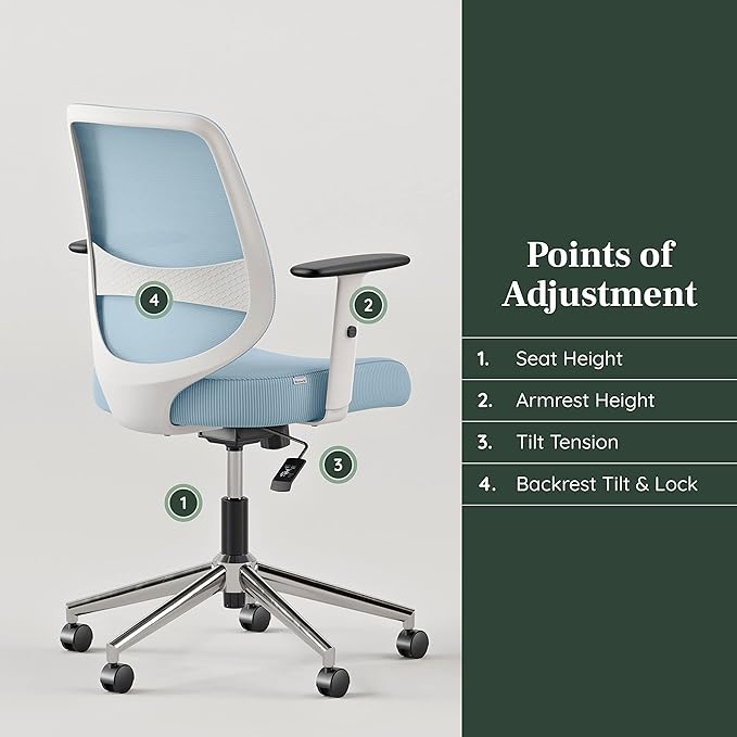 Branch Daily Chair - Computer Office Chair with Swivel, Lumbar Rest, and Adjustable Armrests - Sustainable, Stylish Mesh, & Adjustable Armrests - Comfortable Seating for Improved Posture - Blue-DeskLoop Office