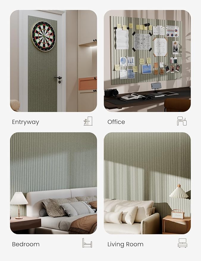 Bumusty Large Cork Board Alternative-47 x35 Felt Bulletin Board Tiles, with 30 Pushpins, 70 Adhesive Tabs, 12-Pack Slat Wall Paneling, Cork Boards for Office Push Pin Board Felt Board-Sage-DeskLoop Office