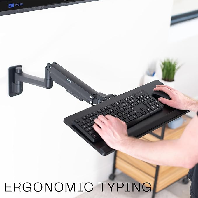 VIVO Sit-Stand 24 Inch Pneumatic Spring Keyboard and Mouse Tray Wall Mount, Counterbalance Height Adjustable Typing Platform, Ergonomic Tilt, Black, MOUNT-KB35C-DeskLoop Office