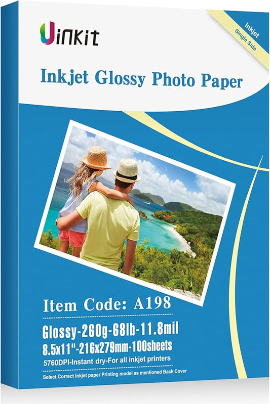 Uinkit 100 Sheets Heavyweight Thick Glossy Photo Paper Single side 8.5x11 Inkjet 68lb 260Gsm DIY Greeting Card Placemat Craft Project Signage Christmas Poster 11.8Mil for Inkjet printer-DeskLoop Office