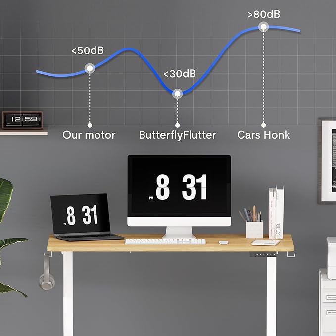 FLEXISPOT Standing Desk Electric Height Adjustable Desk with 48 x 24 Inches Splice Board, Ergonomic Memory Controller, Maple Top + White Frame-DeskLoop Office
