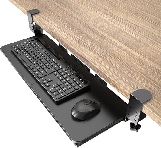 Ergonomic Keyboard Tray Under Desk Pull Out with Adjustable C-Clamp Mount, Slide-Out Computer Keyboard and Mouse Platform Drawer for Office and Home Typing (Black)-DeskLoop Office