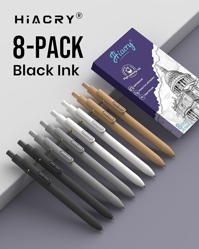 8 Pcs Gel Pens - 0.7mm Fine Point Smooth Writing Black Ink, Quick-Dry Long Lasting Fidge Pens, School & Office Supplies for Men Women-DeskLoop Office