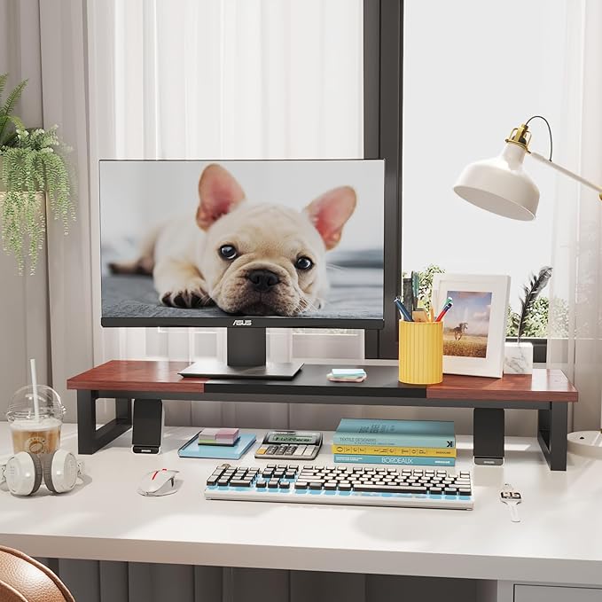 Dual Monitor Stand Riser, 39Inch Large Monitor Stands for 2 Monitors, Computer Monitor Stand, Wooden Desktop Oraganizer Shelf for Office Desk Computer,Laptop,TV-DeskLoop Office