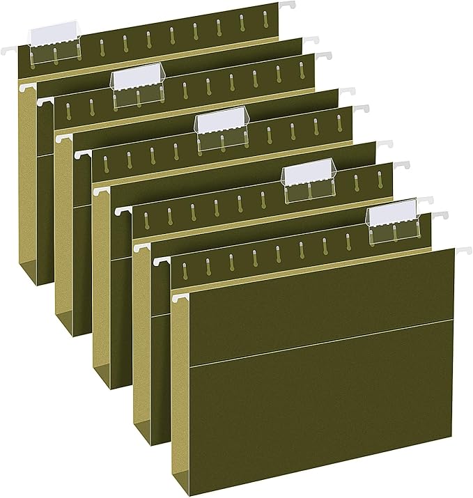 Extra Capacity Hanging File Folders, RAZCC 30 Pack Letter Size Reinforced Hanging Folders with Heavy Duty 1 Inch Expansion for Bulky Files, Filing Cabinet, Adjustable Tabs, Green-DeskLoop Office