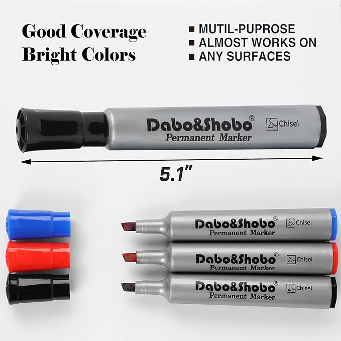 Dabo&Shobo Permanent Markers 24 Count, 3 Assorted Colors, Chisel Point Permanent Markers For Kids and Adult Coloring as Office, School Supplies-DeskLoop Office