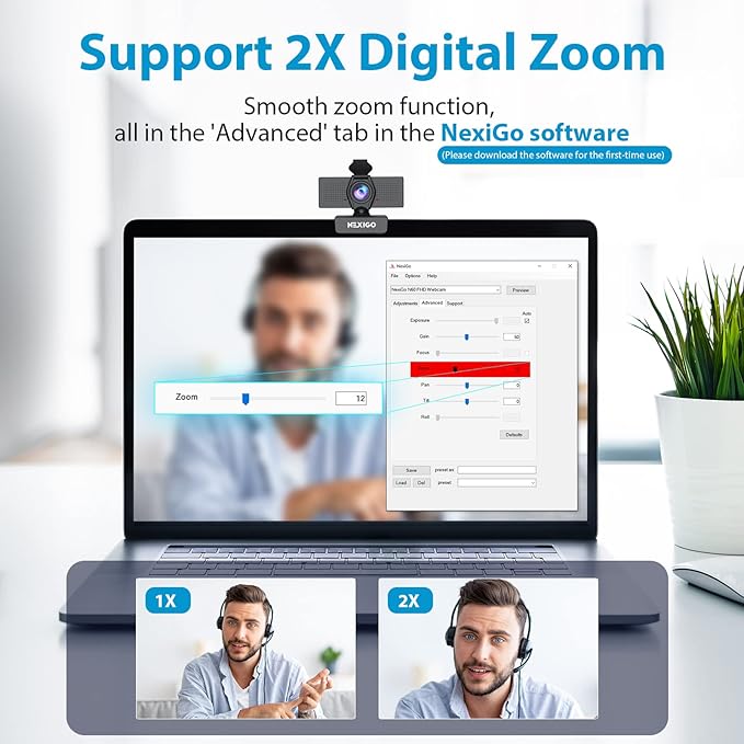 NexiGo N60 1080P Webcam with Microphone, Adjustable FOV, Zoom, Software Control & Privacy Cover, USB HD Computer Web Camera, Plug and Play, for Zoom/Skype/Teams, Conferencing and Video Calling-DeskLoop Office