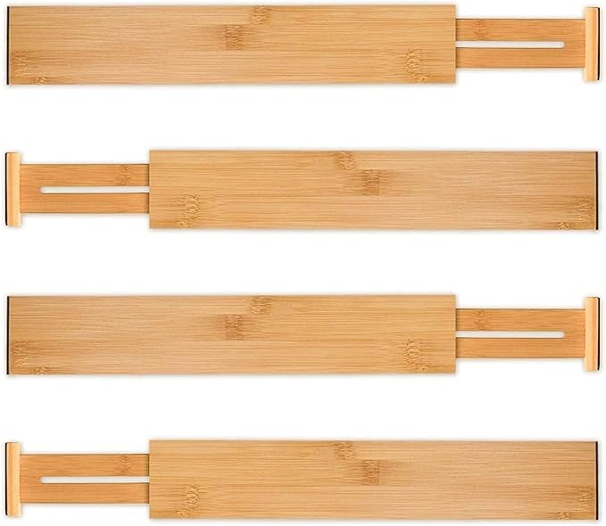 Utoplike Small Bamboo Kitchen Drawer Dividers(Fits 15"-17.7" Drawer Inner Size), 4 PCS Adjustable Drawer Organizers for Socks, Spring Loaded, Works in Drawer for Bedroom, Dresser-DeskLoop Office