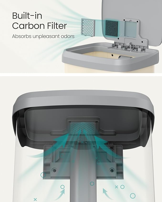 SONGMICS Kitchen Trash Can, 18-Gallon Stainless Steel Garbage Can, with Stay-Open Lid and Step-on Pedal, Soft Closure, Tall, Large and Space-Saving, Sand Beige and Dove Gray ULTB520A01-DeskLoop Office
