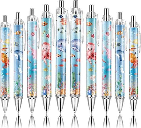 10 PCS Under Sea Ballpoint Pens Retractable Fish Shark Pens Under The Sea Party Favors with 1mm Black Ink Replaceable Ballpoint Pen Refill for Kids Birthday School Office Supplies(Under Sea,10)-DeskLoop Office
