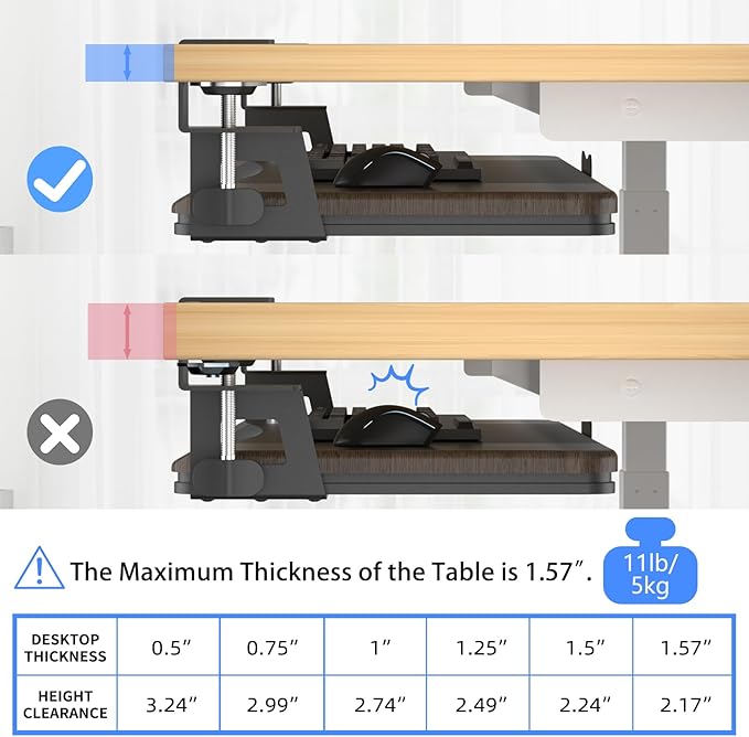 suptek Keyboard Tray Under Desk Pull Out with C Clamp Mount, Computer Keyboard & Mouse Tray, 25.6 (30 Including Clamps) x 11.8 inch Slide-Out Platform Computer Drawer for Typing, DSF1C-DeskLoop Office