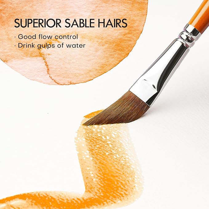 Sable Watercolor Brushes Kolinsky Watercolor Paint Brushes for Artists Professional 6pcs - Pointed Rounds Cat Tongue Oval Wash Dagger for Watercolor Acrylics Inks Gouache Painting-DeskLoop Office