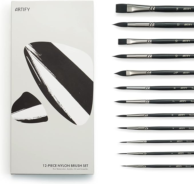 ARTIFY 12 PCS Watercolor Brushes Set, Synthetic Paint Brushes for Watercolor Painting, Acrylic, Gouache & Oil Painting - Detail Paint Brushes, Round, Flat, Cat's Tongue,Liner for Beginners & Kids-DeskLoop Office