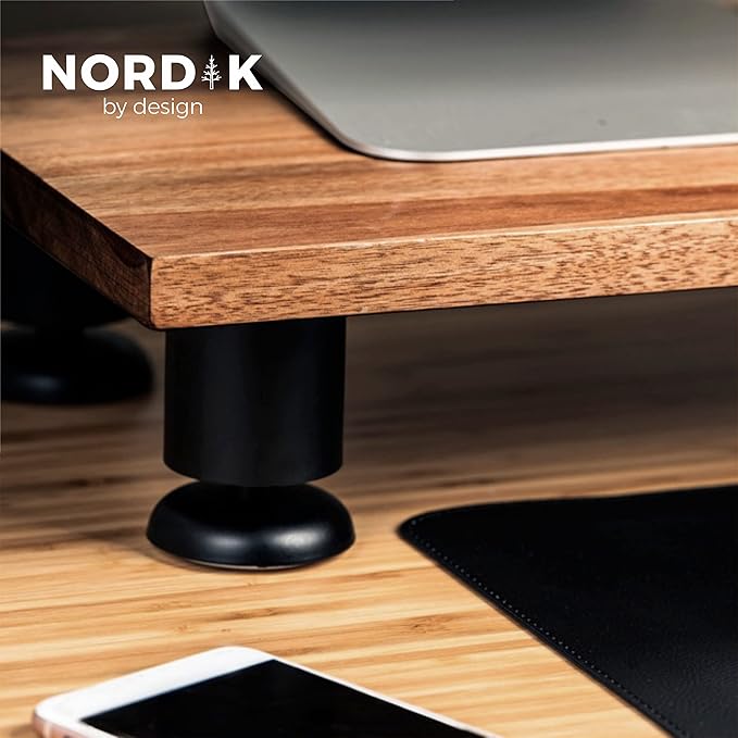 Nordik Large Dual Monitor Riser for 2 - Premium Handmade Hardwood Acacia Computer - Laptop TV Stand with Storage for Desk Accessories - Organizer Television-DeskLoop Office