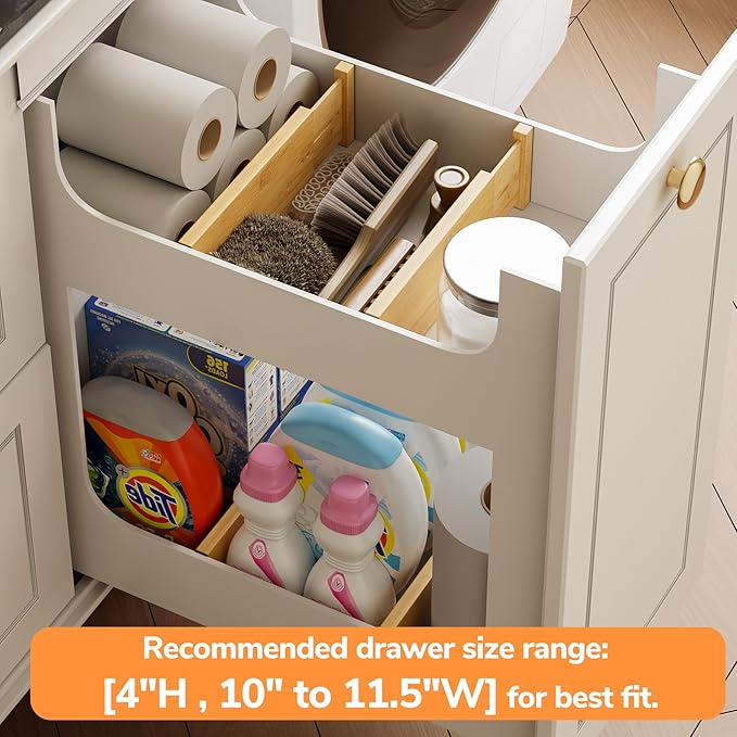 BAMEOS 4" High Bamboo Drawer Dividers - Adjustable Small Drawer Organizer - Kitchen, Dresser, Bathroom, Bedroom & Office - 4-pack-DeskLoop Office