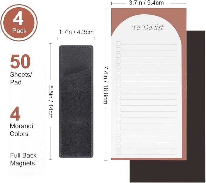 4 Pack Magnetic To Do List for Refrigerator with Pen Holder, Totally 200 Sheets Magnetic Fridge Notepad Magnetic Shopping List Pad for Fridge(Morandi Design)-DeskLoop Office