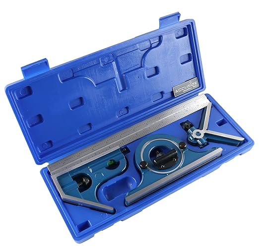 Accusize Industrial Tools 12'' 4 Combination Square Ruler Set Protractor Satin, 4-R Graduation, 0000-8101-DeskLoop Office
