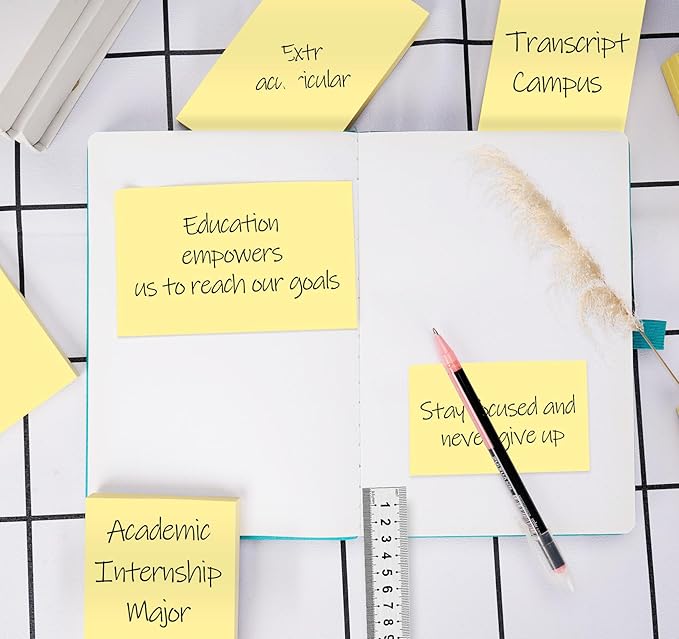 (12 Pads) Large Sticky Notes Yellow 3 x 5in,1200 pcs Self-Stick Notes,100 Sheets/Pad Bright Colors Post Pads,Super Adhesive Sticky Pads Recyclable for Office,Shool,Home,Notebook,Meeting,Clean Removal-DeskLoop Office