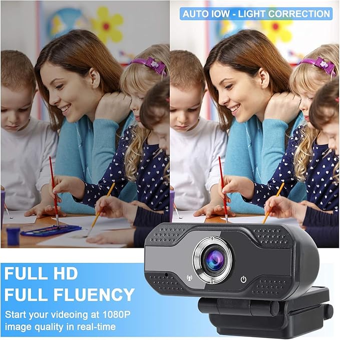 Full HD 1080p Webcam with Privacy Shutter and Tripod, Video and Wide Angle Camera, Built-in Mic, Widescreen USB Computer Camera for Laptop Desktop-DeskLoop Office