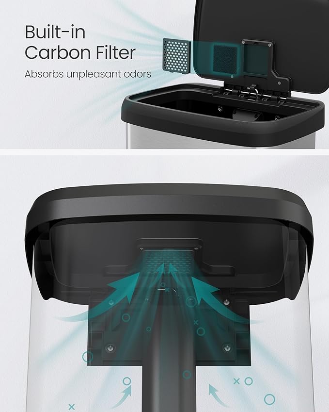 SONGMICS Kitchen Trash Can, 21 Gallon (80 L) Stainless Steel Garbage Can, with Stay-Open Lid and Step-on Pedal, Soft Closure, Tall, Large and Space-Saving, Silver and Black ULTB534E01-DeskLoop Office