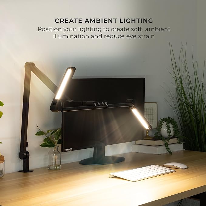Mount-It! LED Desk Lamp with Adjustable Swing Arms and Clamp Base, Touch Control, Stepless Dimming, and 5 Color Temperatures, Eye-Caring Lighting for Work, Study, and Crafting-DeskLoop Office